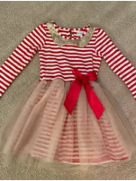 Only Little Once Girls' Red & White Striped Dress With Gold Accents